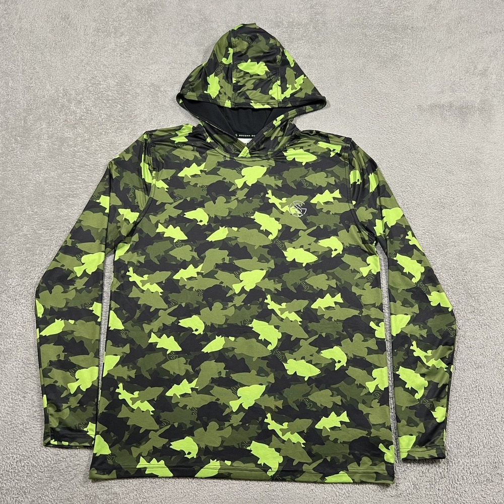 Googan Squad Hoodie Mens Small Fish Print Fishing Performance Light Pullover